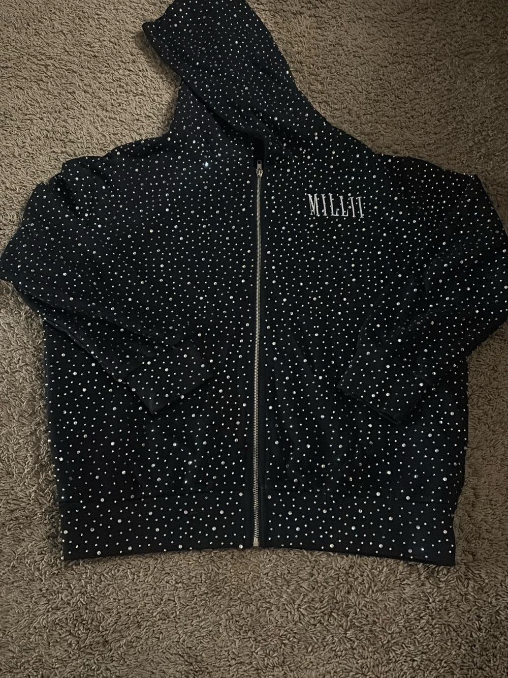 Black crystal Zip Hoodie Jacket